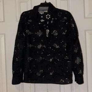 Adiva Black Lace Blouse shirt with lace collar Sz L